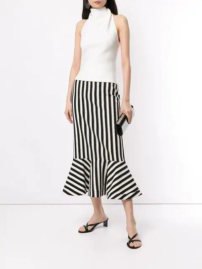 Shop Saloni Long Striped Skirt In White