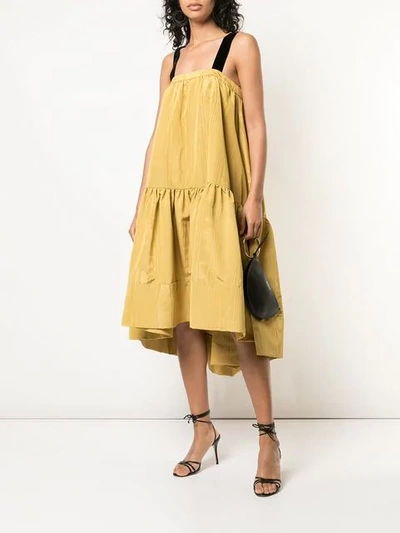 Shop Adam Lippes Velvet Strap Dress In Yellow