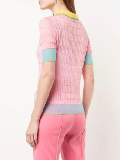 Shop I Am Chen Silk Panelled Polo Top In Pink