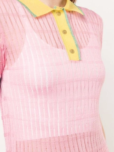 Shop I Am Chen Silk Panelled Polo Top In Pink