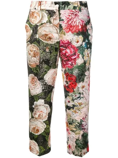 Shop Dolce & Gabbana Matelassé Floral-print Trousers In Black