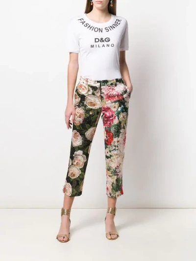 Shop Dolce & Gabbana Matelassé Floral-print Trousers In Black