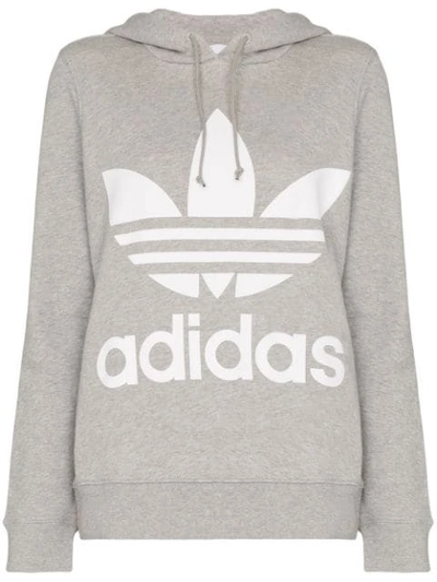 Shop Adidas Originals Trefoil Logo Hoodie In Grey