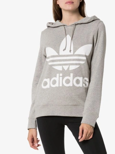 Shop Adidas Originals Trefoil Logo Hoodie In Grey