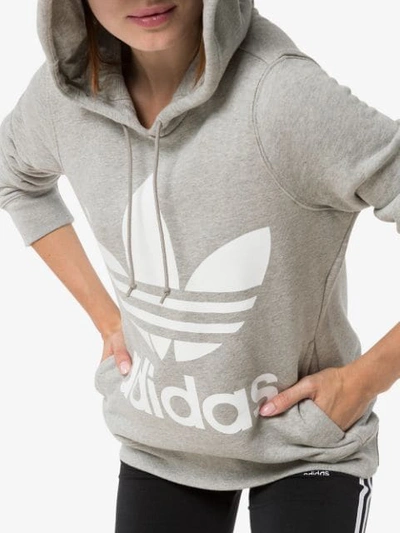 Shop Adidas Originals Trefoil Logo Hoodie In Grey