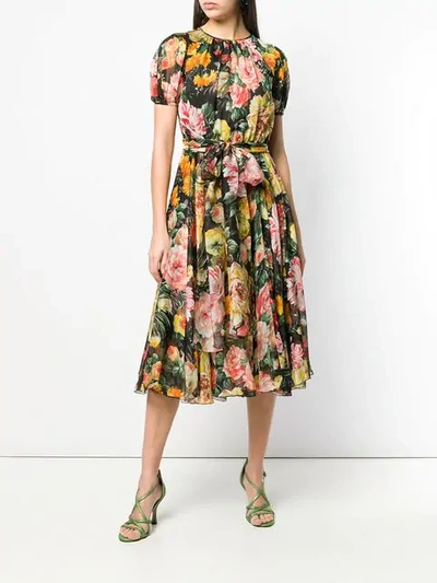 Shop Dolce & Gabbana Floral Flared Dress In Black