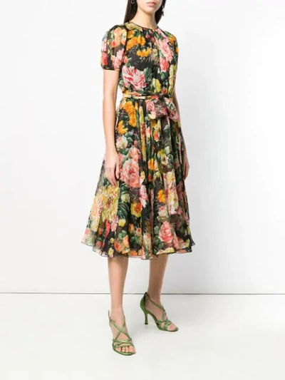 Shop Dolce & Gabbana Floral Flared Dress In Black
