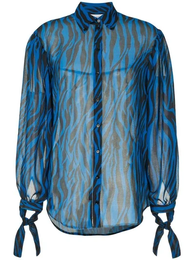 Shop Robert Rodriguez Sheer Animal Print Blouse In Blue