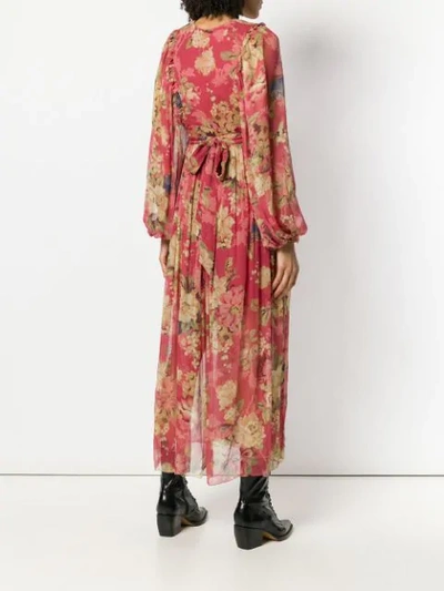 Shop Zimmermann Floral Flared Dress In Red