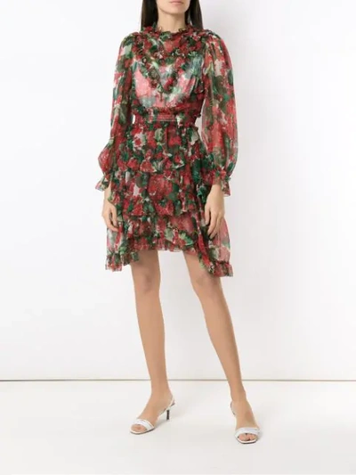 Shop Dolce & Gabbana Hydrangea Ruffled Sheer Dress In Red