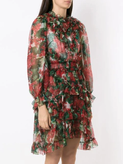 Shop Dolce & Gabbana Hydrangea Ruffled Sheer Dress In Red