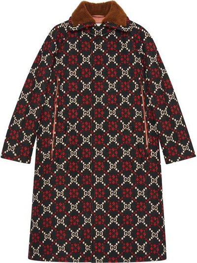 Shop Gucci Gg Diamond Wool Cape Coat In Black