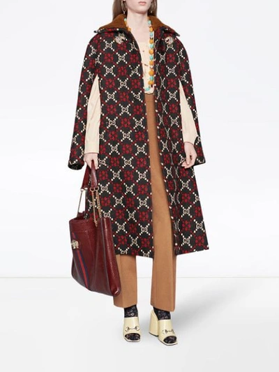 Shop Gucci Gg Diamond Wool Cape Coat In Black