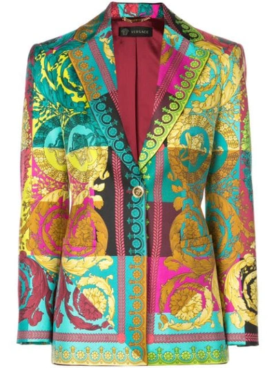 Shop Versace Multicoloured Signature Print Blazer