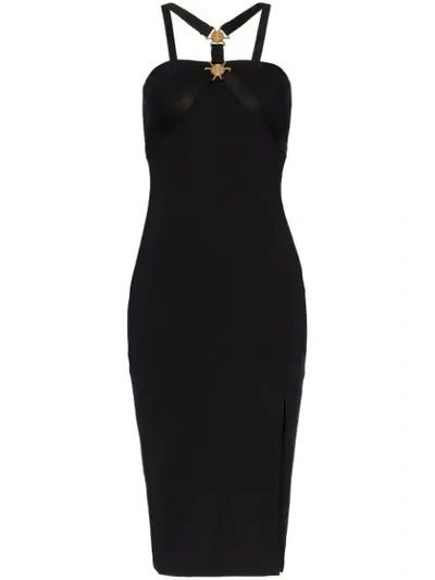 Shop Versace Medusa Medallion Detail Fitted Dress In Black