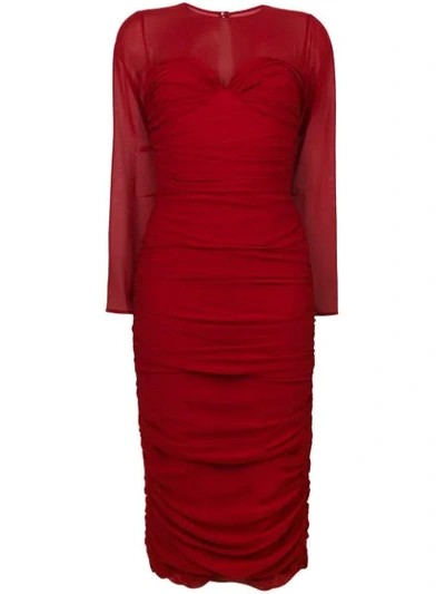 Shop Max Mara Ruched Midi Dress In Red