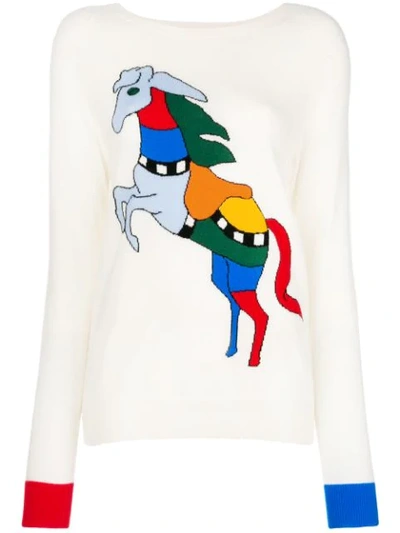 Shop Chinti & Parker Colour-block Unicorn Sweater In White