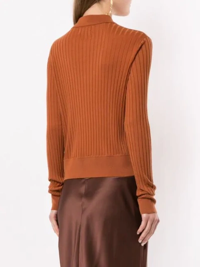 Shop Lee Mathews Ribbed Sheer Cardigan In Brown