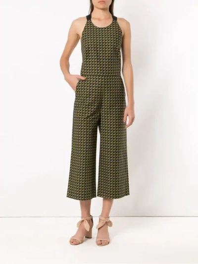 Shop Andrea Marques Printed Cropped Jumpsuit In Green