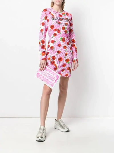 Shop Moschino Rose Logo Fitted Dress In Pink