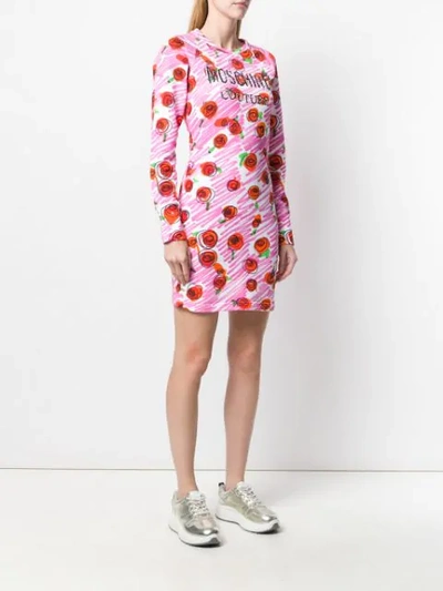 Shop Moschino Rose Logo Fitted Dress In Pink