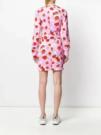 Shop Moschino Rose Logo Fitted Dress In Pink