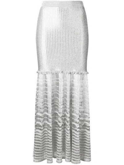 Shop Alexander Mcqueen Metallic Knitted Skirt In Silver