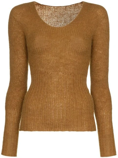 Shop Jacquemus Fitted Rib Jumper - Brown
