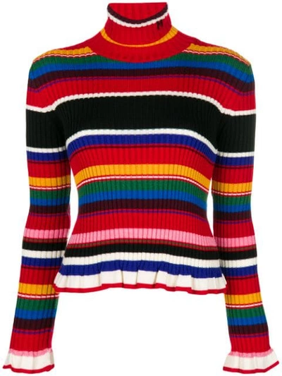 Shop Msgm Ruffled Striped Rollneck Jumper In 18 Multicolor