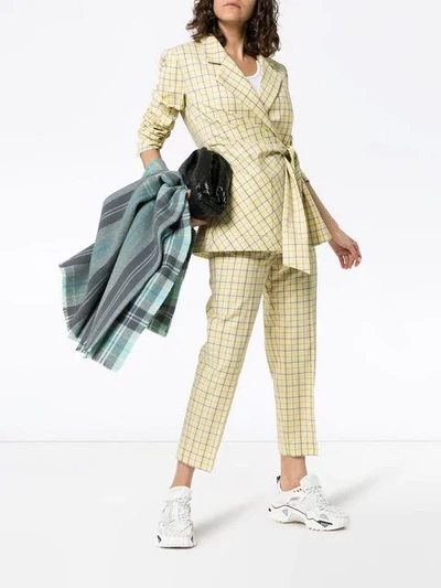 Shop Tibi Belted Check Jacket  In Yellow
