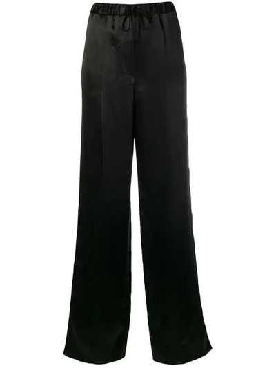 Shop Jil Sander Wide Leg Satin Trousers - Black