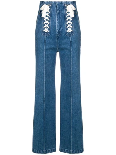 Shop Mame High Waisted Flared Jeans In Blue