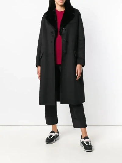 Shop Prada Mink Fur Collar Coat - Black