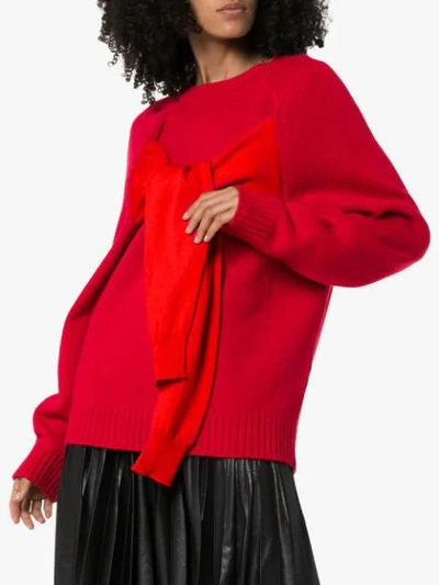CHRISTOPHER KANE TIE-FRONT KNITTED SWEATER - 红色