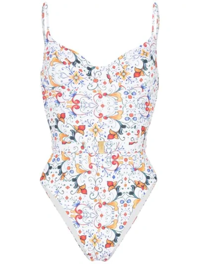 Shop Onia Danielle Majolica Tile-print Swimsuit In Multicoloured