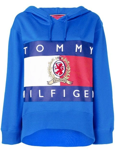 Shop Tommy Hilfiger Printed Oversized Hoodie In Blue
