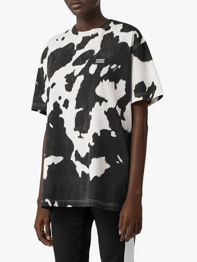 Shop Burberry Cow Print T-shirt In Black