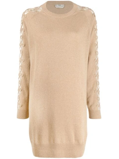 Shop Fendi Knitted Jumper Dress In Neutrals