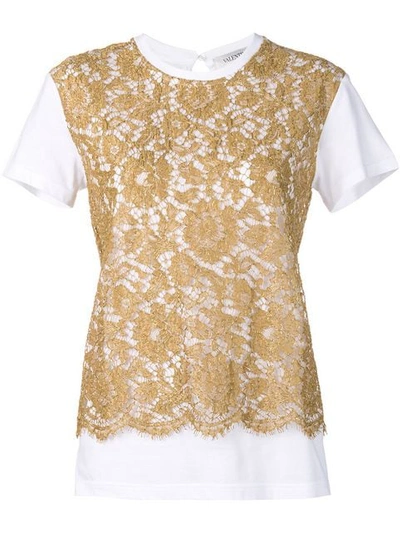 Shop Valentino Heavy Lace T-shirt In White