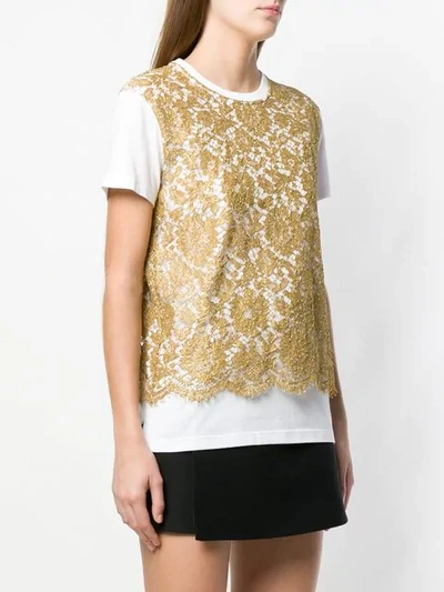 Shop Valentino Heavy Lace T-shirt In White