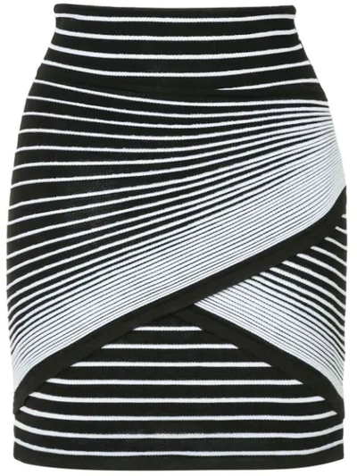 Shop Balmain Striped Mini Skirt In Black