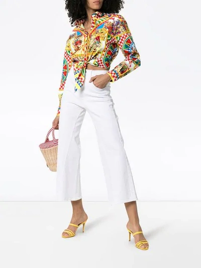 Shop Dolce & Gabbana Patterned Tie Waist Cropped Cotton Shirt In Hhy85 Battaglia F.mutlicol