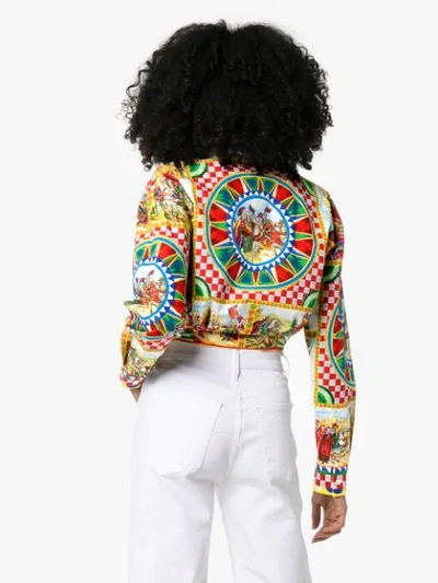 Shop Dolce & Gabbana Patterned Tie Waist Cropped Cotton Shirt In Hhy85 Battaglia F.mutlicol