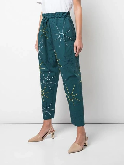 Shop Maison Rabih Kayrouz Embroidered Sun Trousers In Green