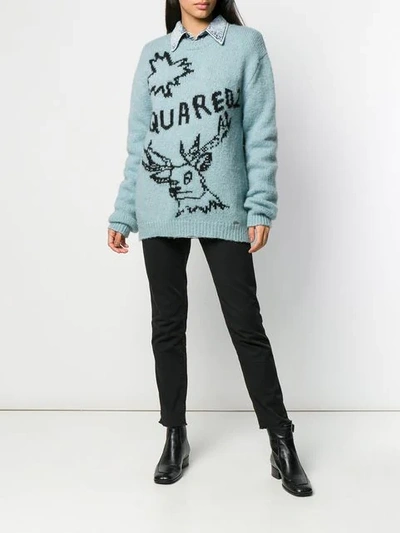 Shop Dsquared2 Oversized Embroidered Motif Sweater In Blue