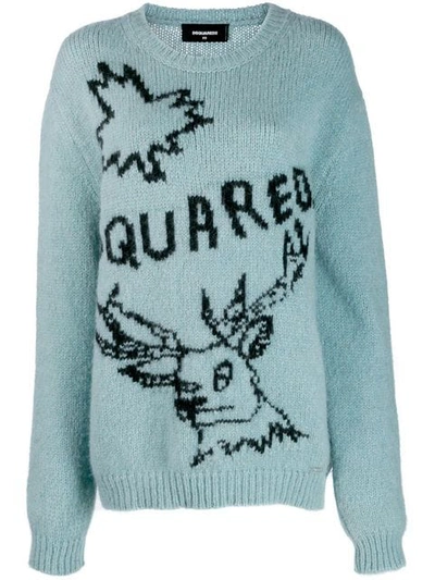 Shop Dsquared2 Oversized Embroidered Motif Sweater In Blue