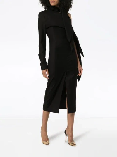 Shop Materiel Draped One-shoulder Midi-dress In Black