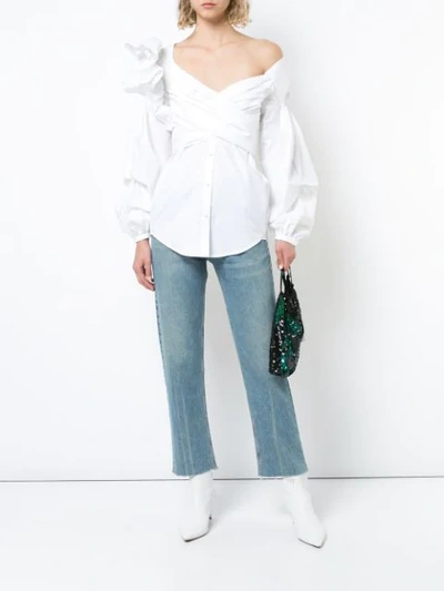 Shop Johanna Ortiz Asymmetric Off-the-shoulder Shirt - White