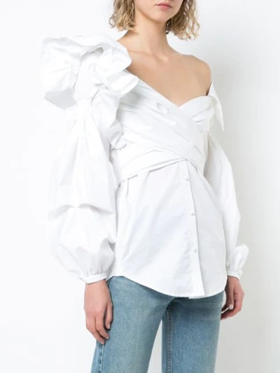Shop Johanna Ortiz Asymmetric Off-the-shoulder Shirt - White