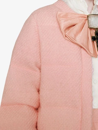 Shop Gucci Padded Tweed Jacket With Bow In Pink